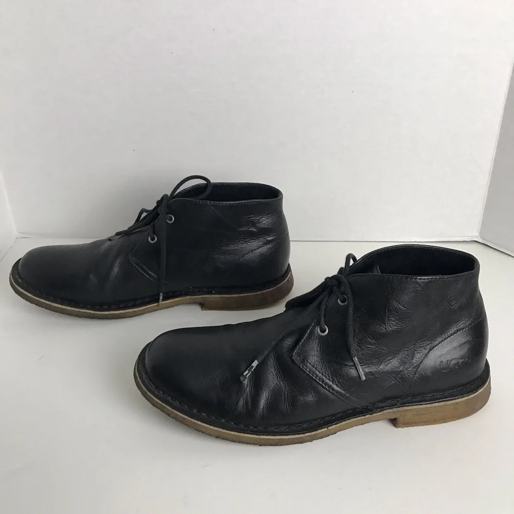 Ugg Mens Black Leather Chucka Boots Size 10 Minimalist Neutral Office Classic